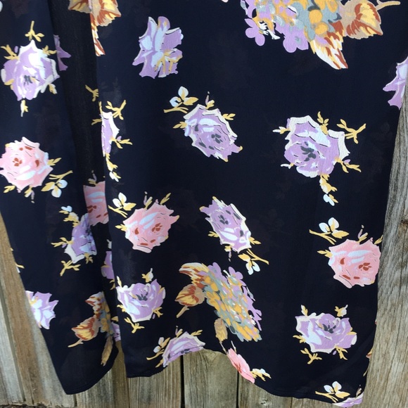 NWT Roe + May Ava Maxi Dress Half Moon Floral Rayon Navy Blue Pink XS - Picture 5 of 10